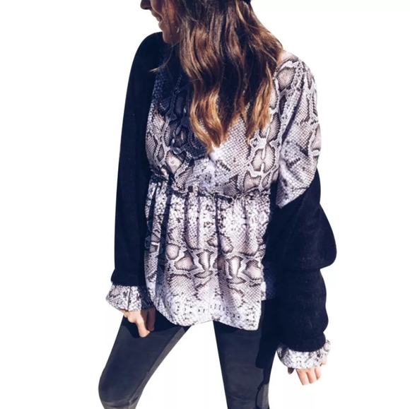 Snakeskin Printed Tops Long-sleeved Tunic A-Line - Picture 6 of 10